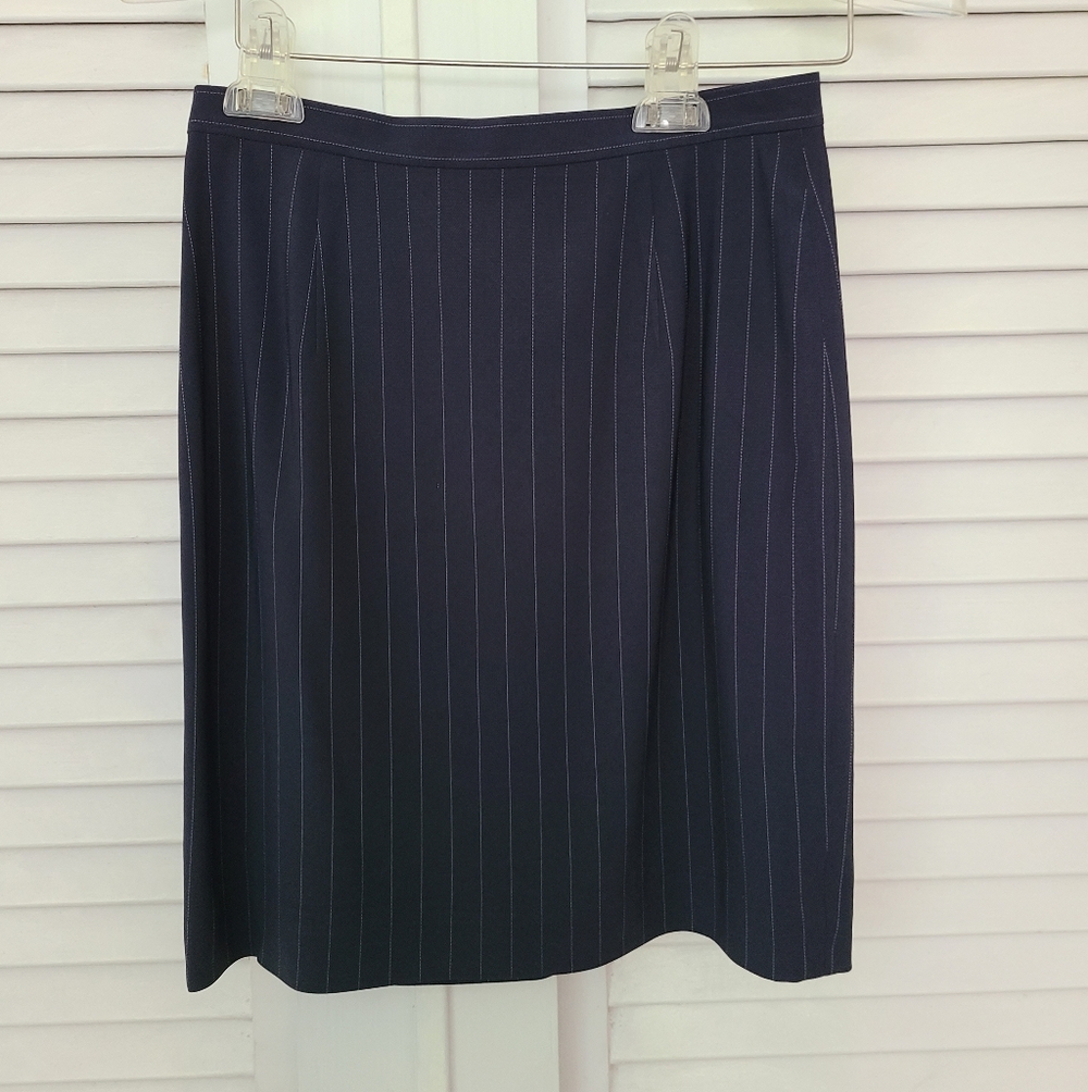 Ann Taylor Navy Pinstripe Blazer and Skirt Suit - Picture 3 of 4